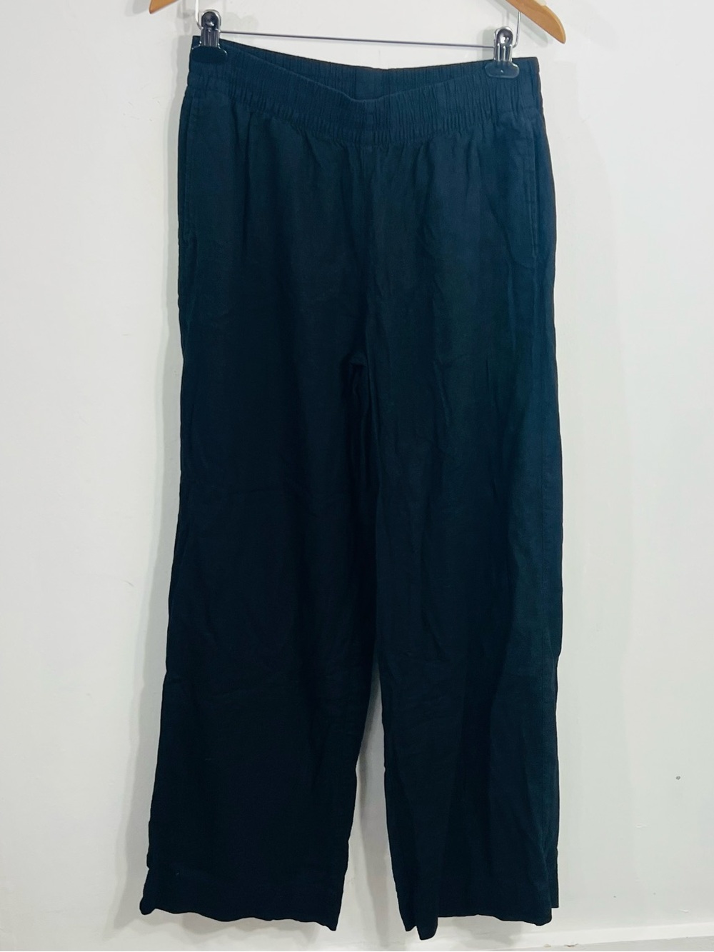 Old Navy Black Linen Wide Leg Comfy Pants Stretch Elastic Waist Size Medium Tall